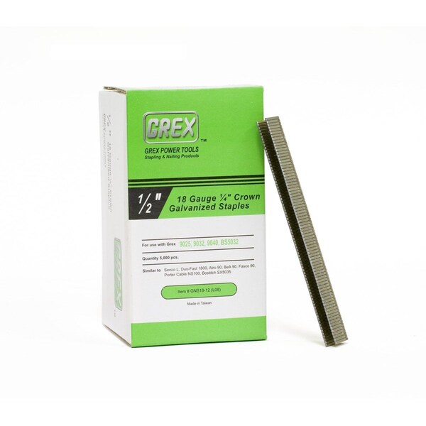 Grex Power Tools Staples, 18 ga, Wide Crown, 1/2 in Leg L, Steel, 5000 PK GNS18-12 (L08) - main